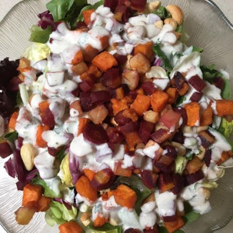 Roasted Root Vegetable Salad with Creamy Tarragon Dressing